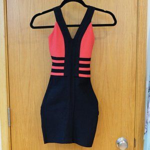 Marciano Black and Coral Bodycon Dress